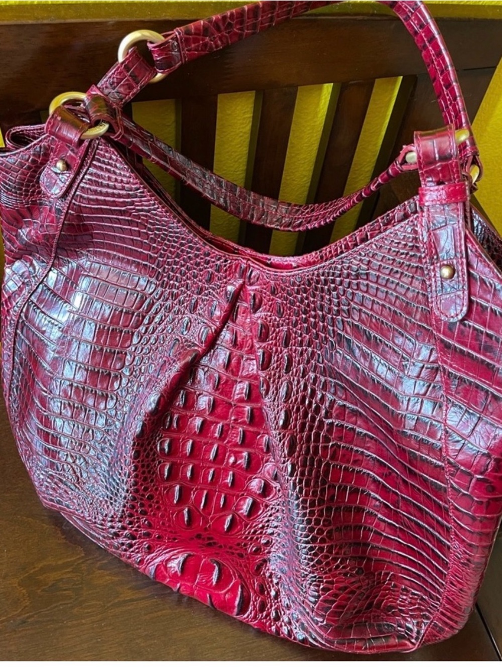 Brahmin Red Croc-Embossed Shoulder Bag